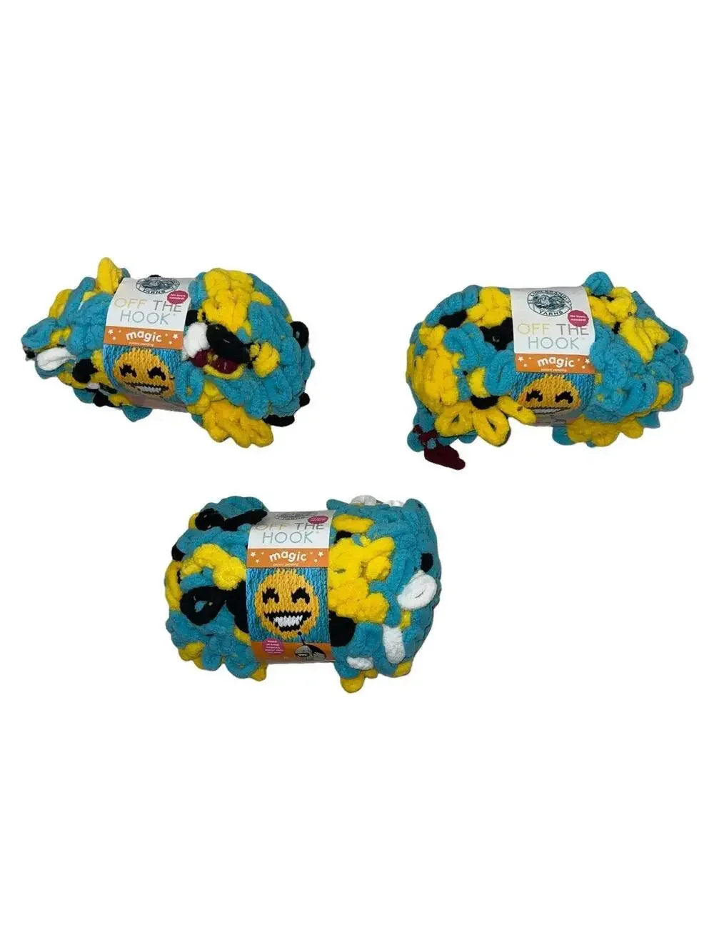 Lion Brand Off the Hook Magic No Tools Needed 502 Emoji 7 Jumbo Lot 3 Yarn New